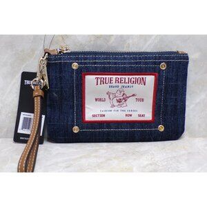 True Religion Wristlet Denim Women's Wristlet Wallet Pouch Purse Large Logo
